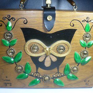 Enid Collins of Texas Vintage Wooden Purse Box Bag Wise Guy Owl